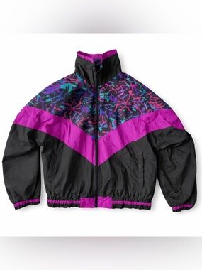 Men's Black & Purple Retro Windbreaker Jacket